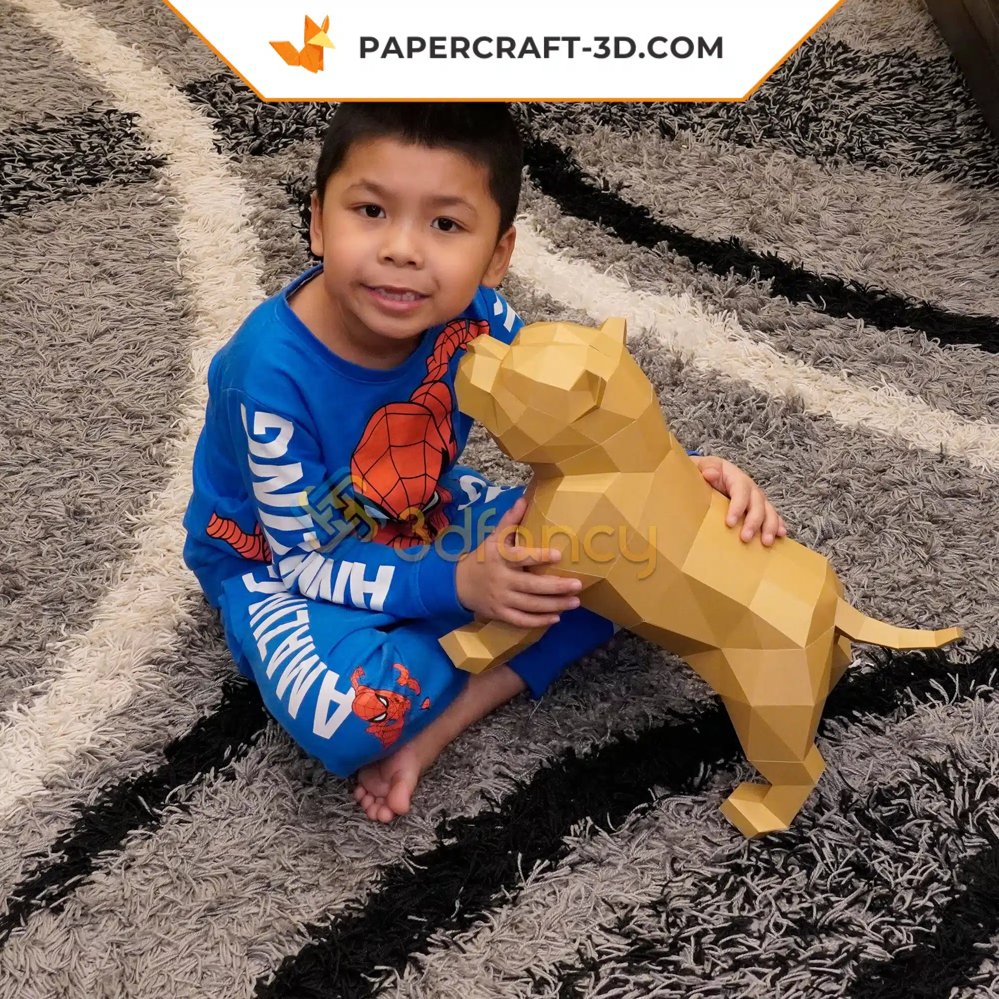 3D Origami American Bully Papercraft, assembled