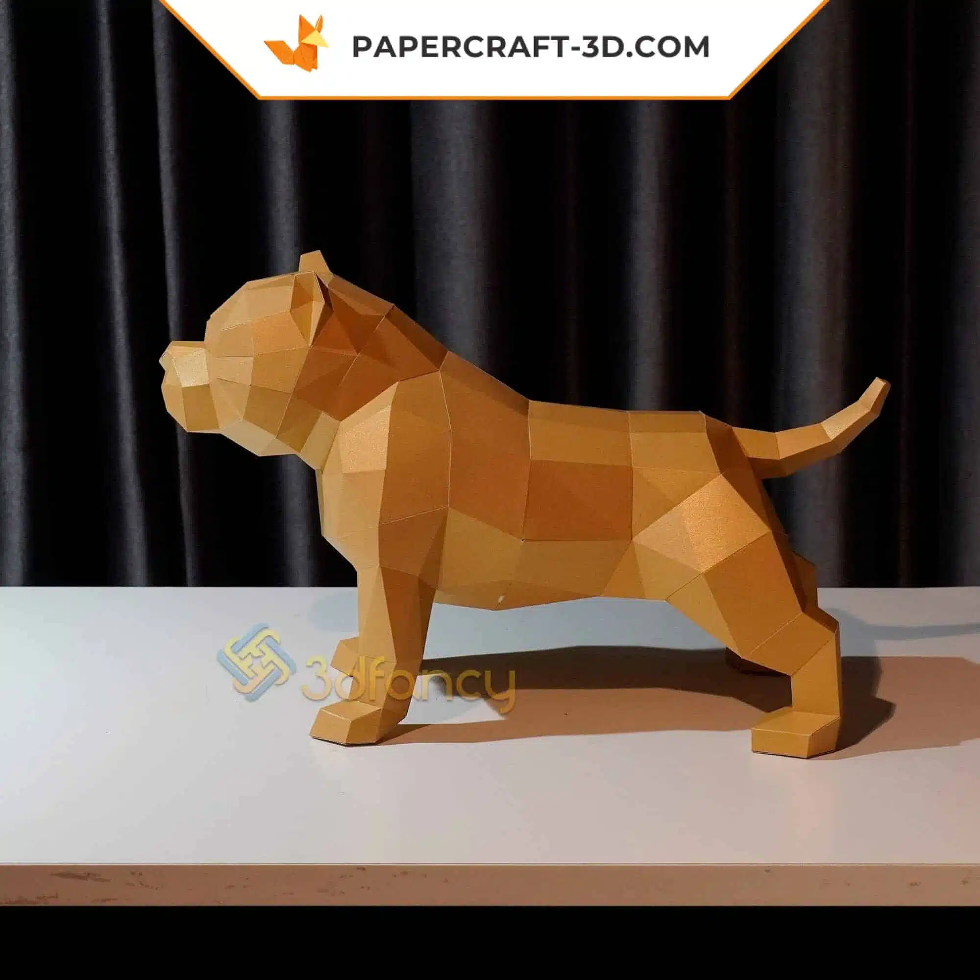 3D Origami American Bully Papercraft, detail