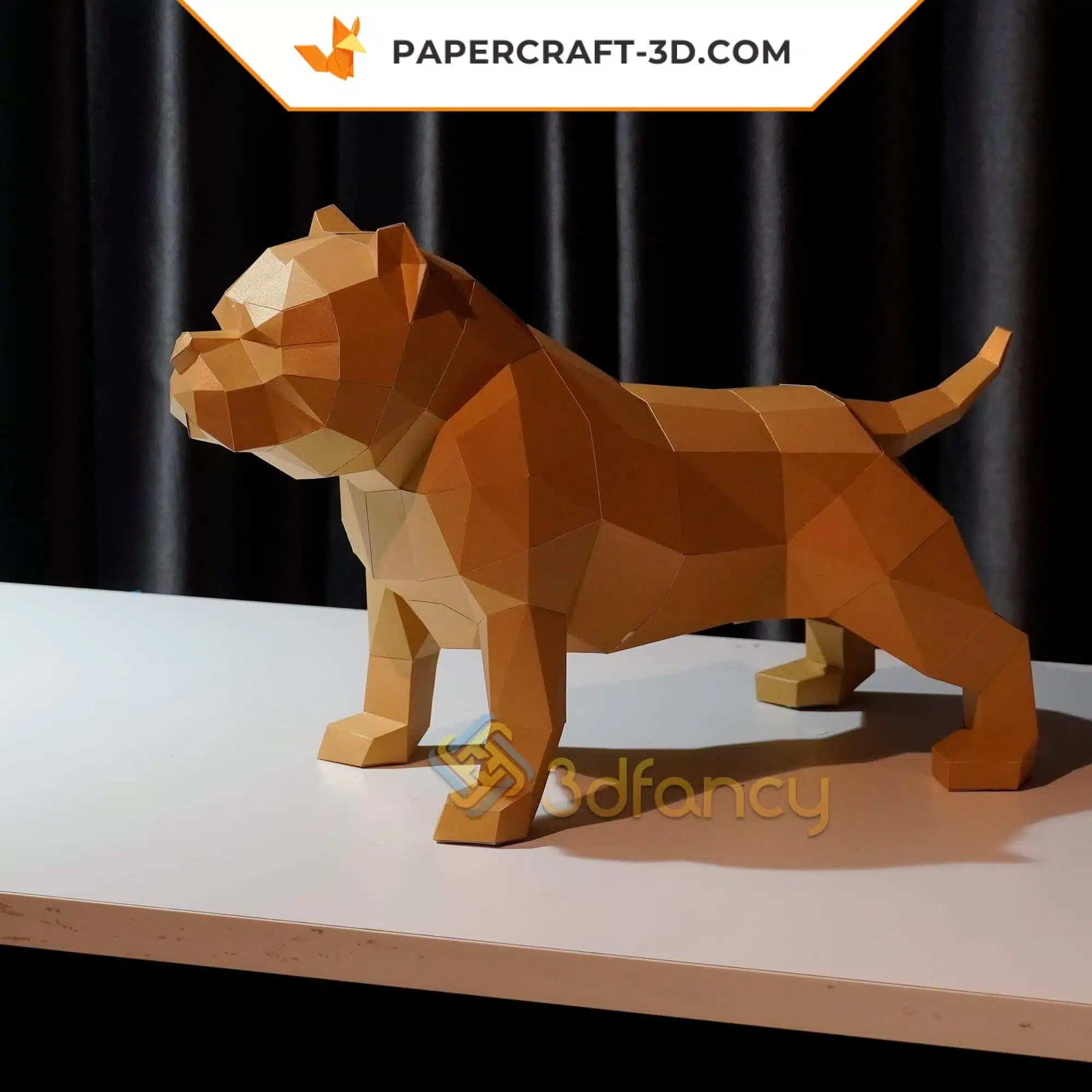 3D Origami American Bully Papercraft, 3D model