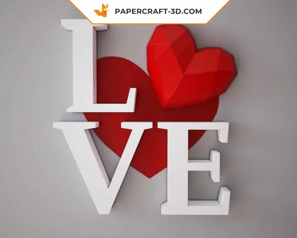 Papercraft amour 3D origami papier - cadeau DIY pour elle ou lui, décoration d&rsquo;intérieur, Saint-Valentin, modèle PDF téléchargeable, weergave 2