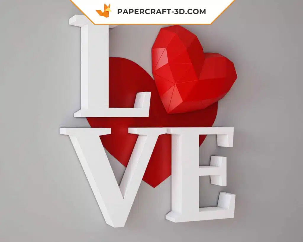 Papercraft amour 3D origami papier - cadeau DIY pour elle ou lui, décoration d&rsquo;intérieur, Saint-Valentin, modèle PDF téléchargeable