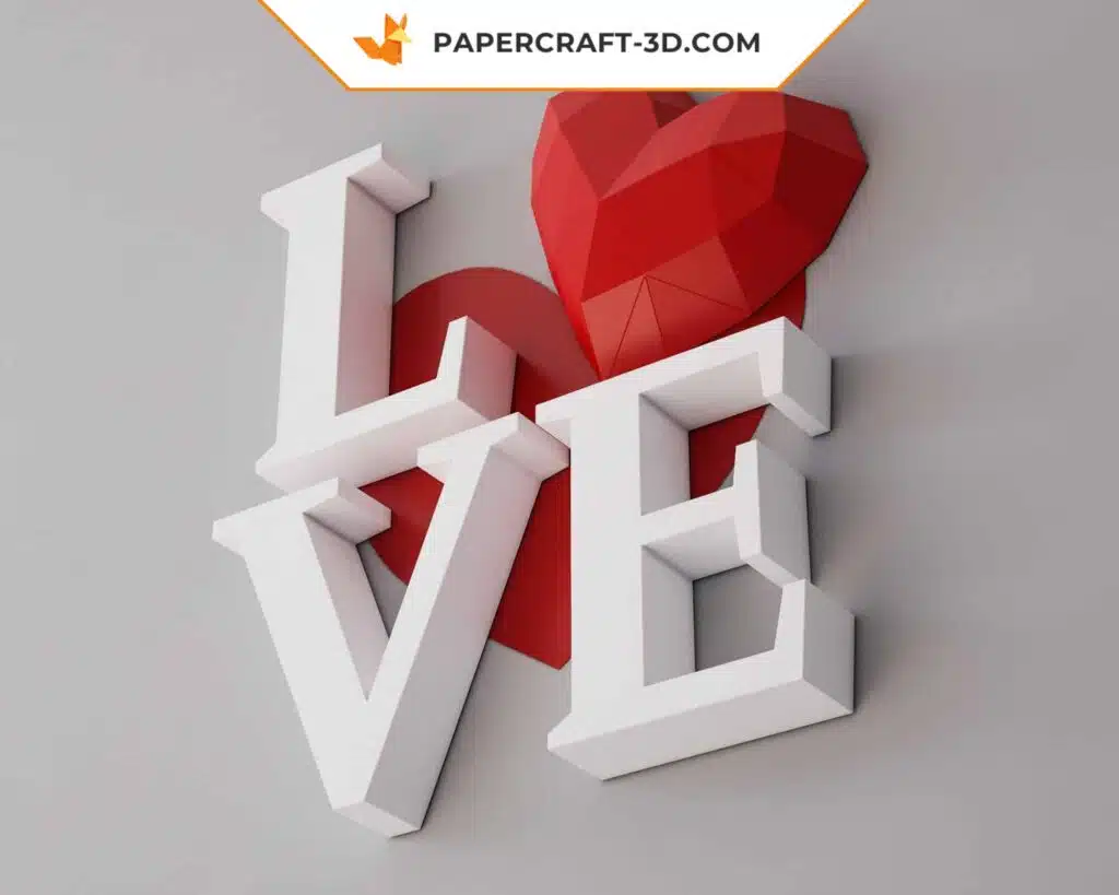Papercraft amour 3D origami papier - cadeau DIY pour elle ou lui, décoration d&rsquo;intérieur, Saint-Valentin, modèle PDF téléchargeable, weergave 3
