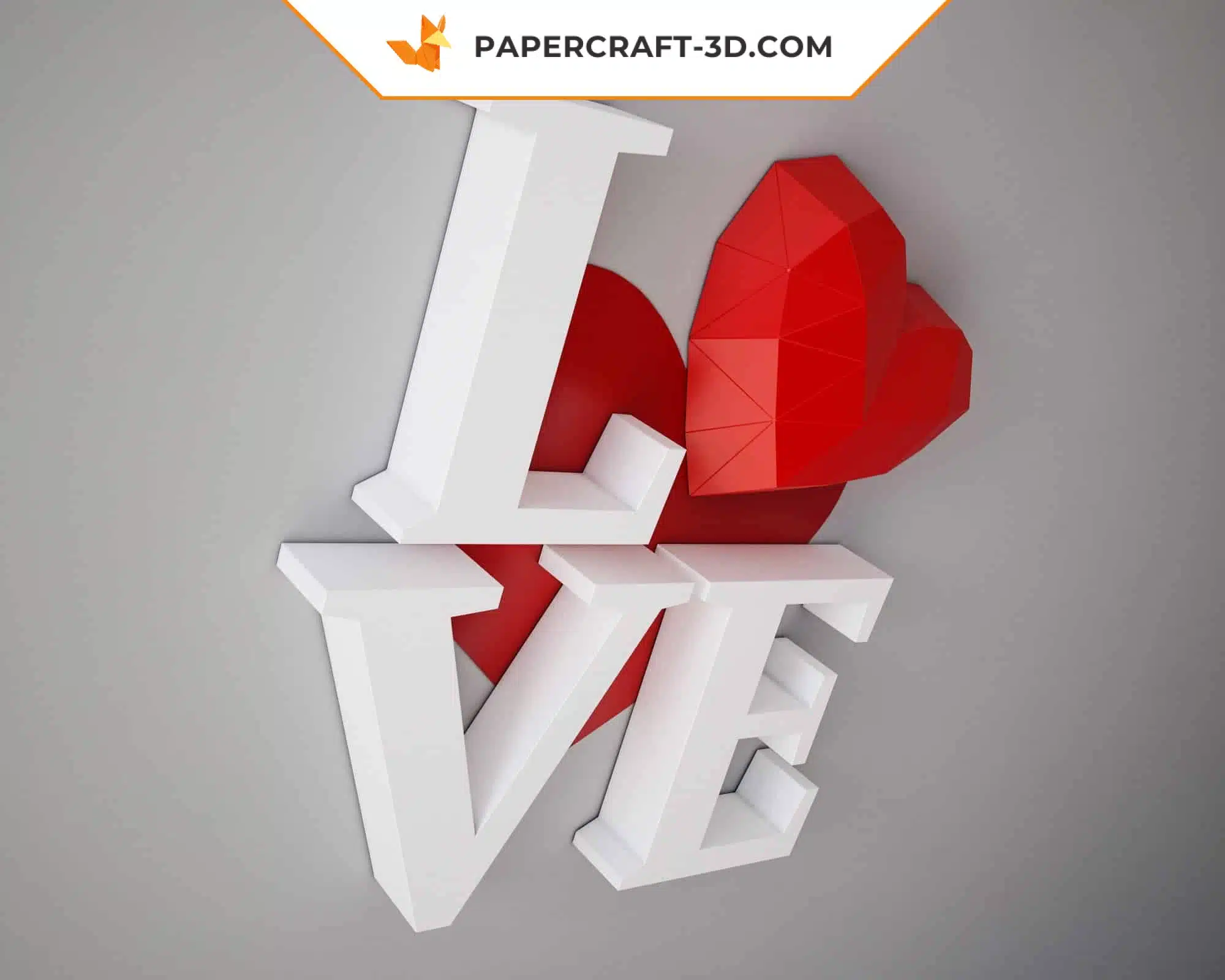 Papercraft amour 3D origami papier - cadeau DIY pour elle ou lui, décoration d&rsquo;intérieur, Saint-Valentin, modèle PDF téléchargeable, weergave 4