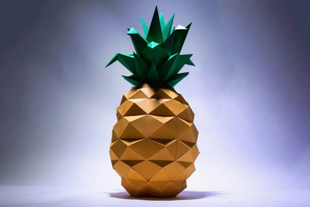 Papercraft de abacaxi em origami 3D