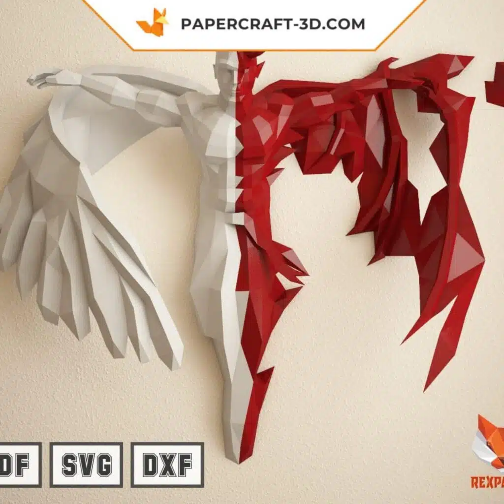 Papercraft di Angelo e Demone in origami 3D