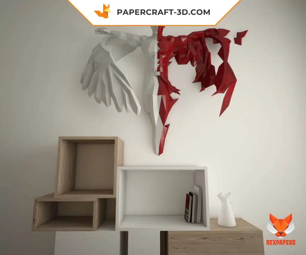 Papercraft Angel et Démon modèle 3D en papier origami, weergave 2
