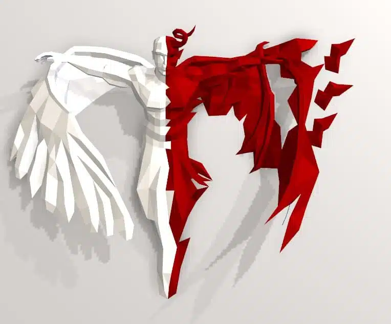 Papercraft Angel et Démon modèle 3D en papier origami, weergave 3