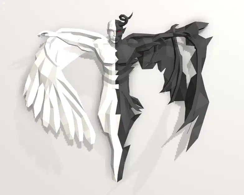 Papercraft Angel et Démon modèle 3D en papier origami, weergave 4