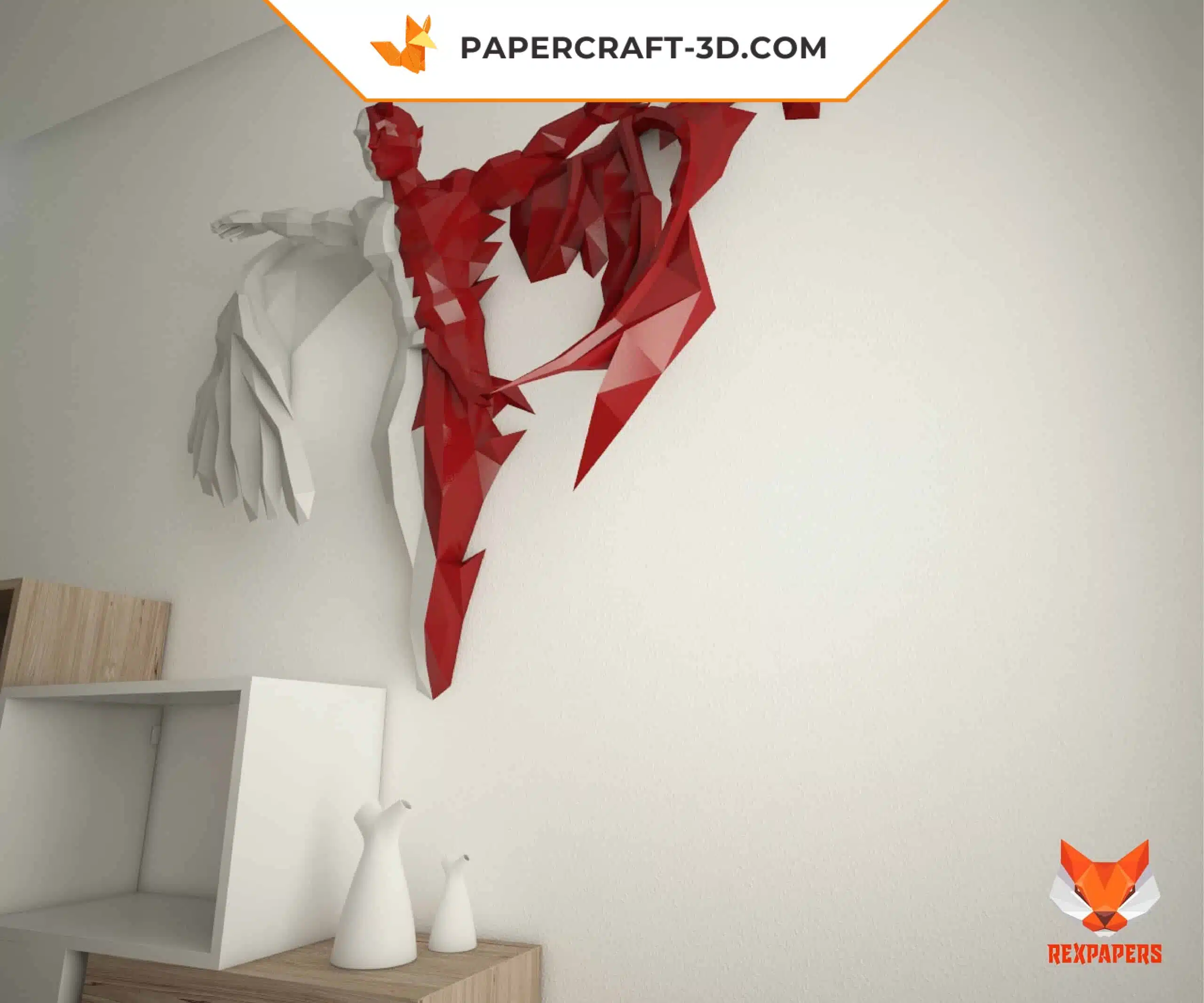 Papercraft Angel et Démon modèle 3D en papier origami, weergave 8