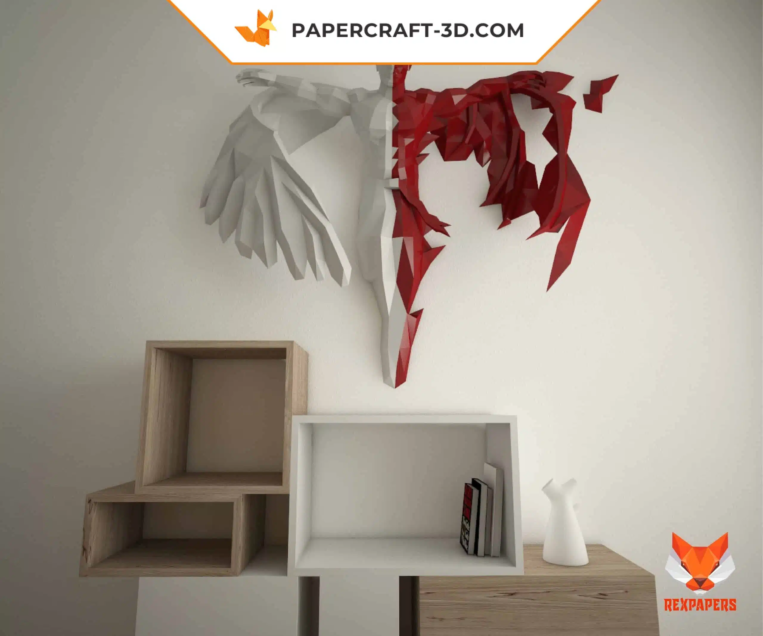 Papercraft Angel et Démon modèle 3D en papier origami, weergave 9
