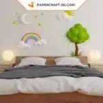 Papercraft de soleil, nuage, arbre, lune et arc en ciel origami 3D