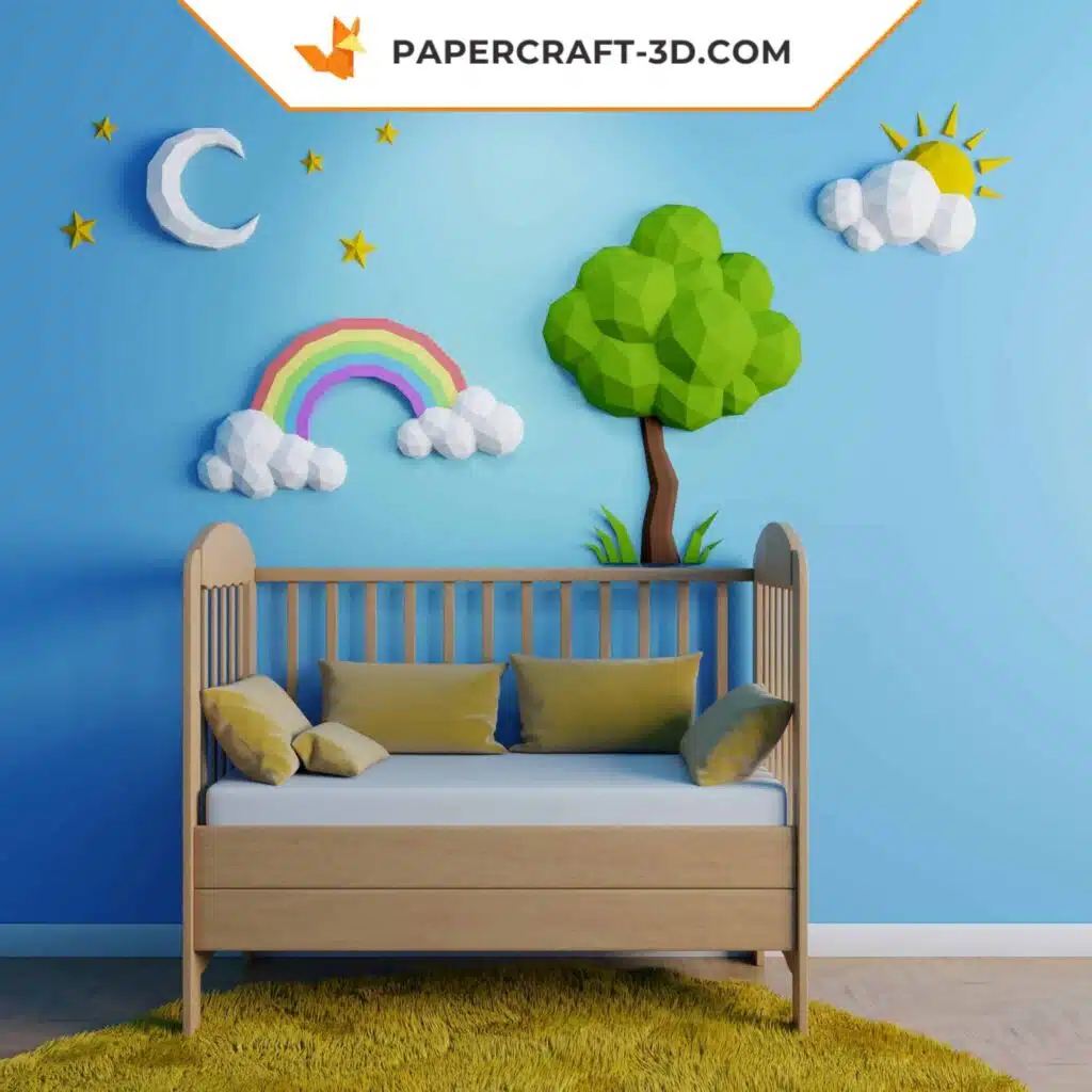 Papercraft Sonne, Wolke und Mond in 3D-Origami