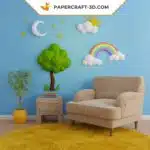 Papercraft de soleil, nuage, arbre, lune et arc en ciel origami 3D