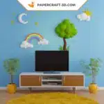 Papercraft de soleil, nuage, arbre, lune et arc en ciel origami 3D