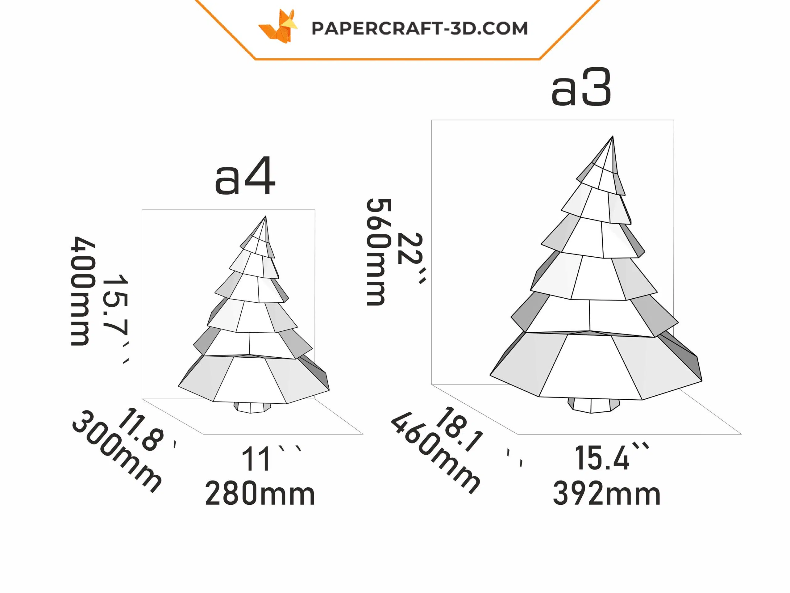 Papercraft arbre de Noël 3D en origami papier, modèles numériques SVG et PDF, vue 5