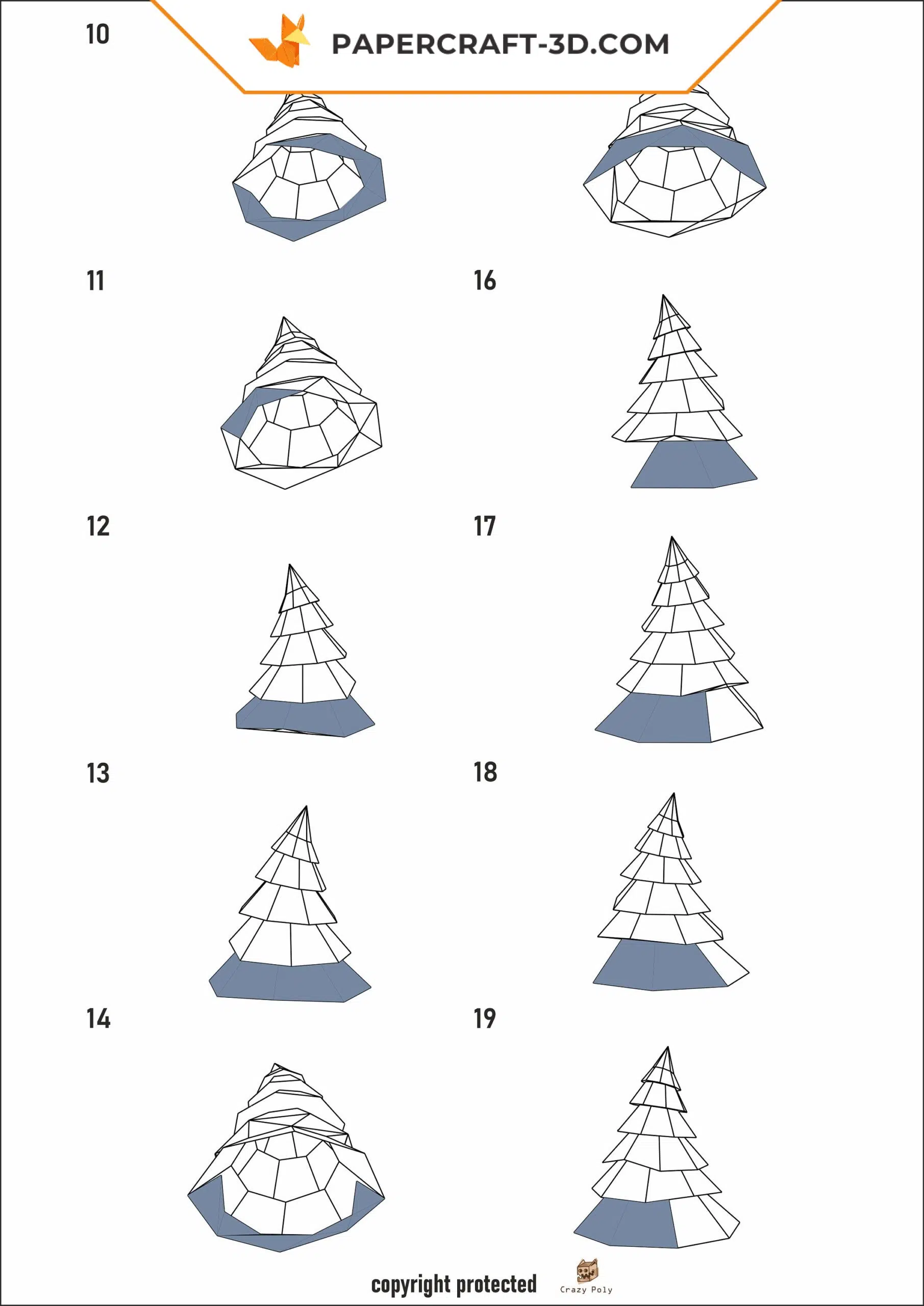 Papercraft arbre de Noël 3D en origami papier, modèles numériques SVG et PDF, vue 7