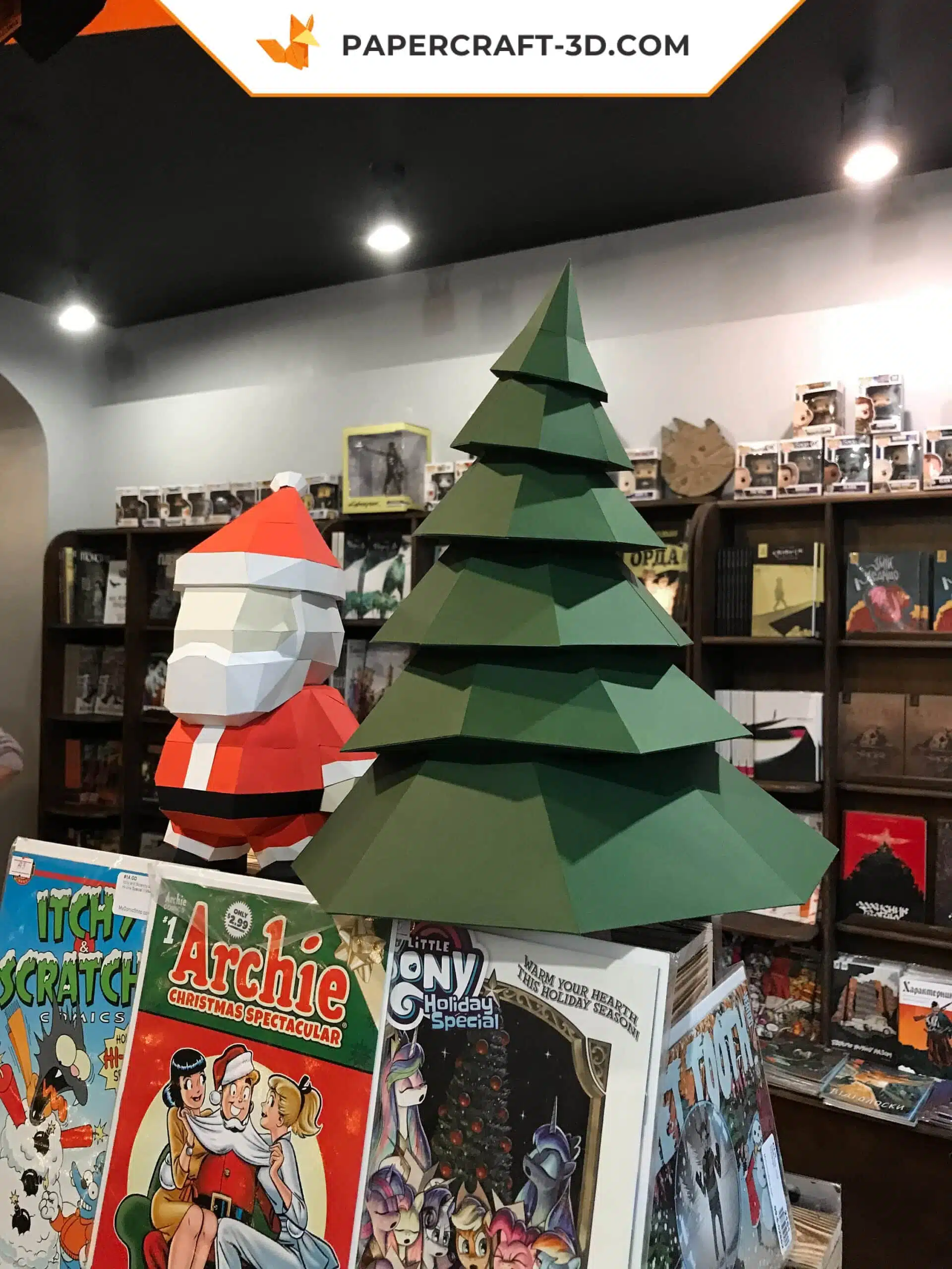 Papercraft arbre de Noël 3D en origami papier, modèles numériques SVG et PDF, vue 9