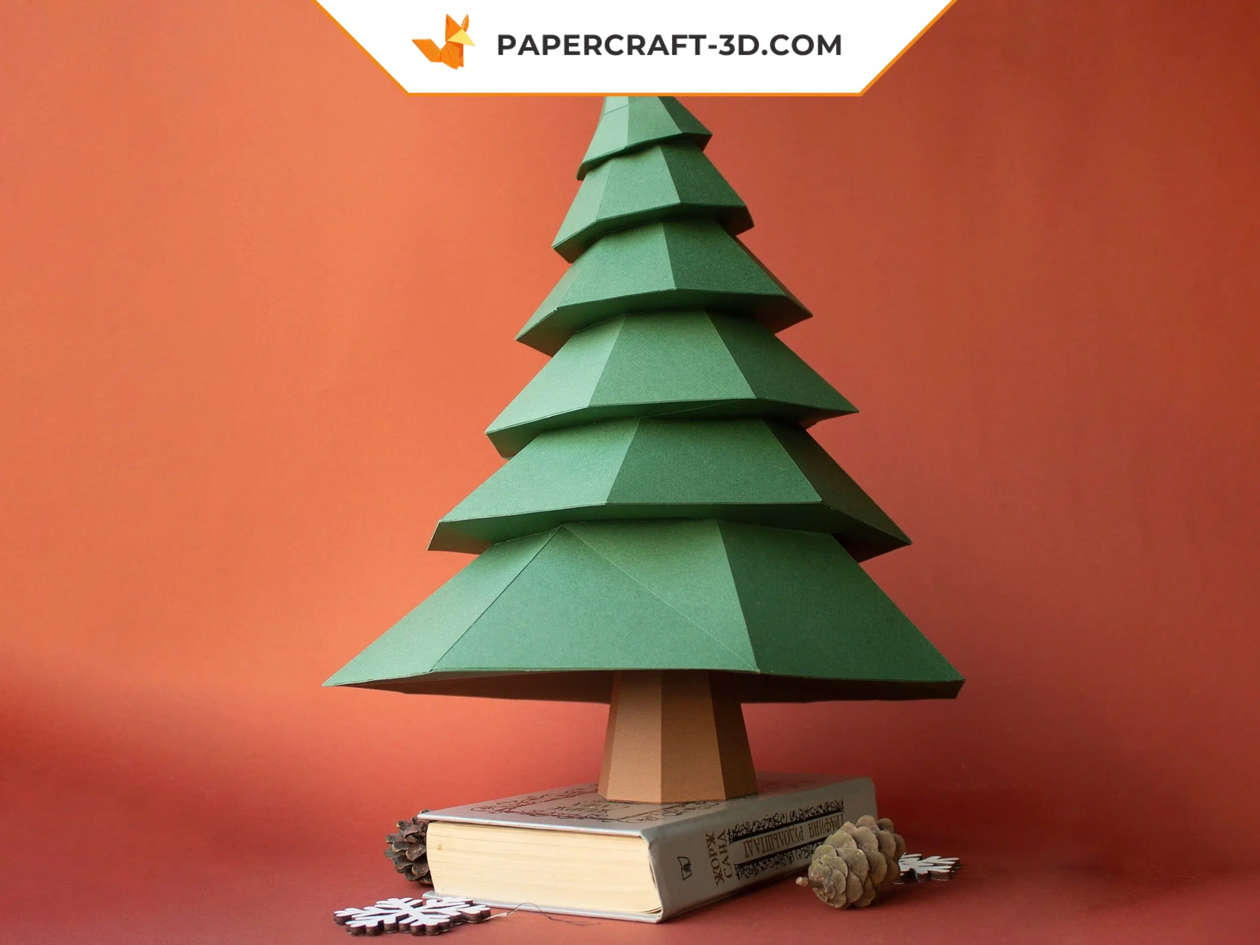 Papercraft arbre de Noël 3D en origami papier, modèles numériques SVG et PDF, vue 2