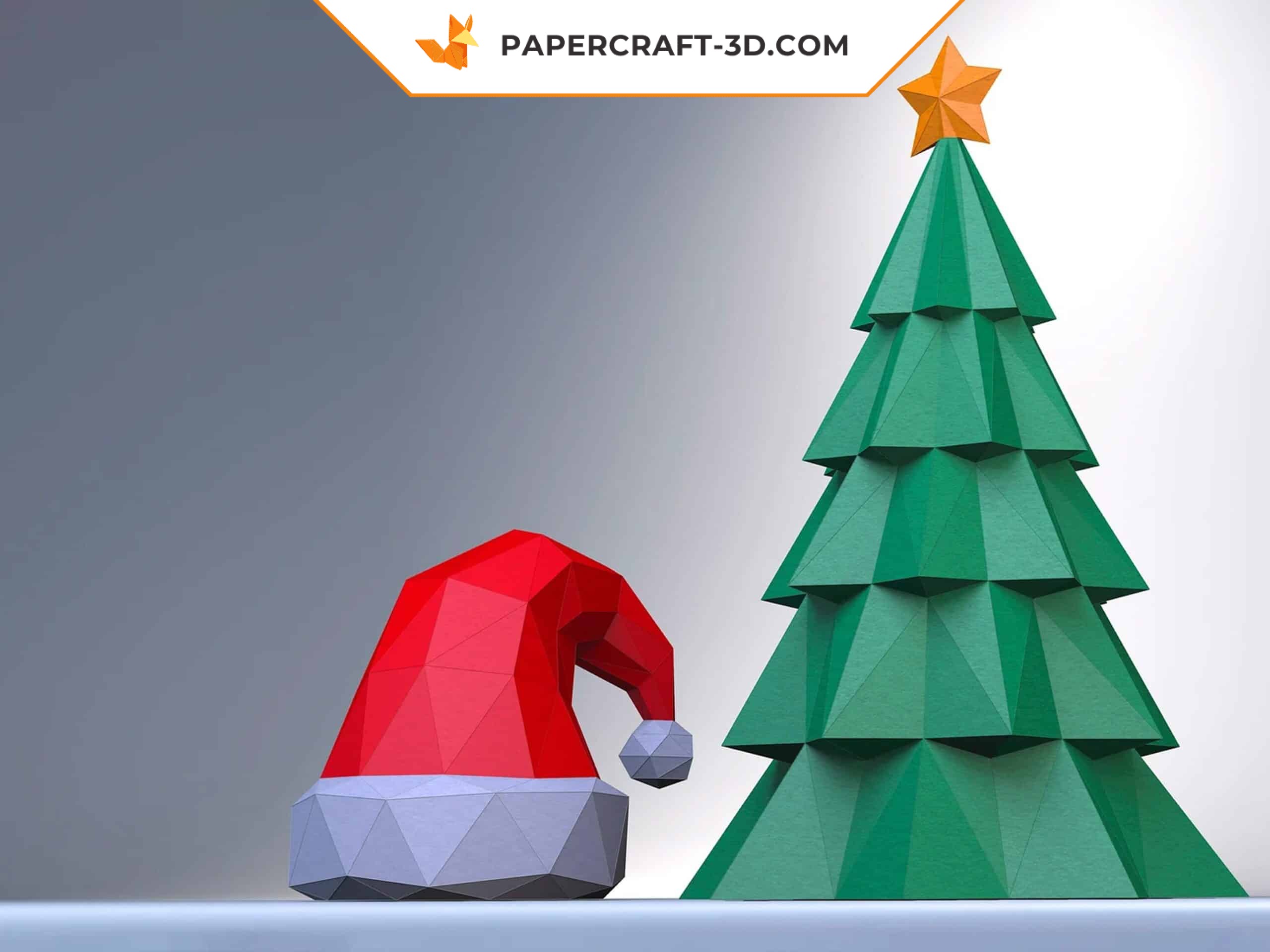 Papercraft arbre de Noël et chapeau en origami 3D Papercraft arbre de Noël et chapeau en origami 3D