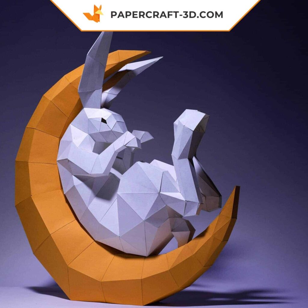 Papercraft rabbit in a crescent moon origami