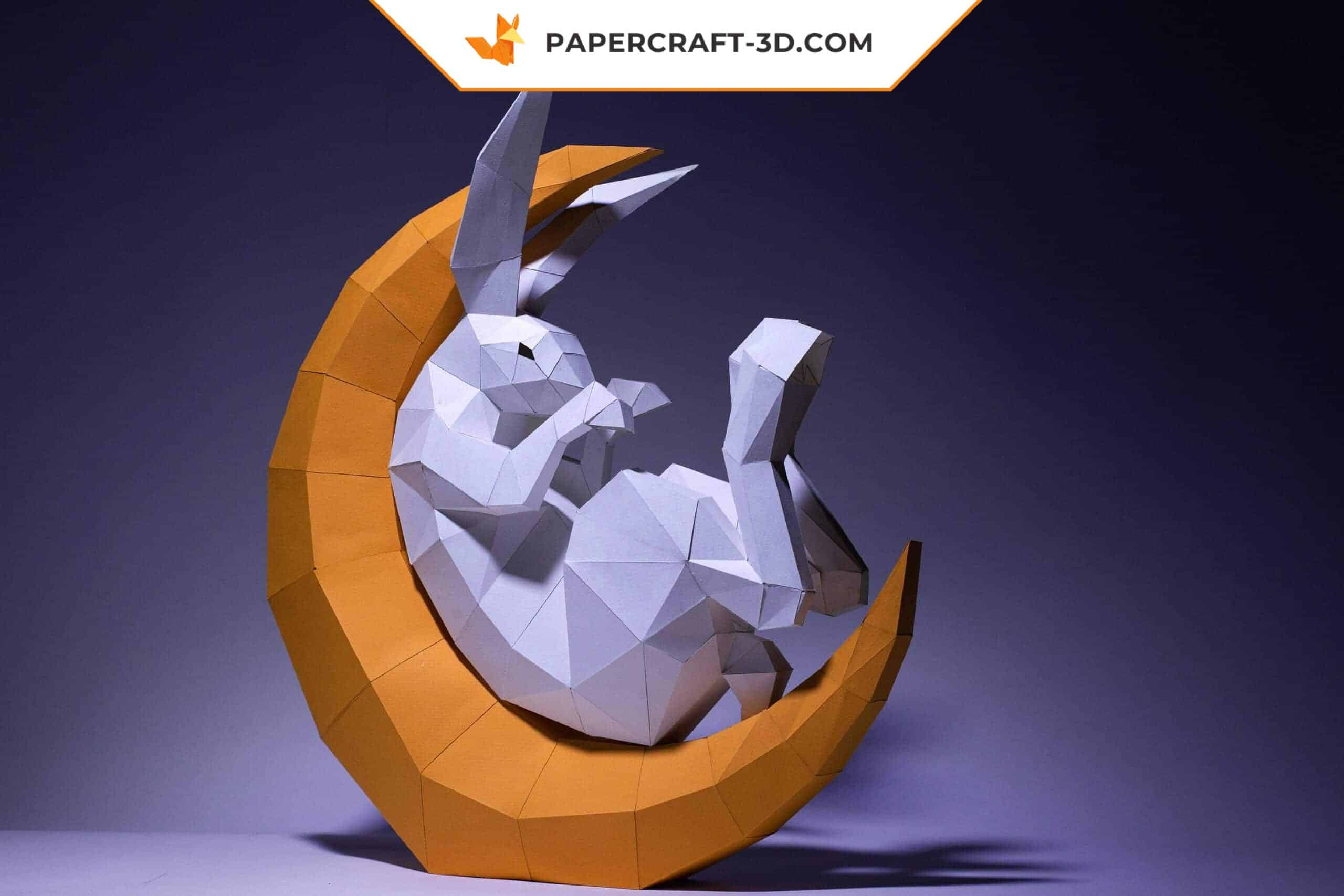 Papercraft lapin dans un croissant de lune en origami Papercraft lapin dans un croissant de lune en origami