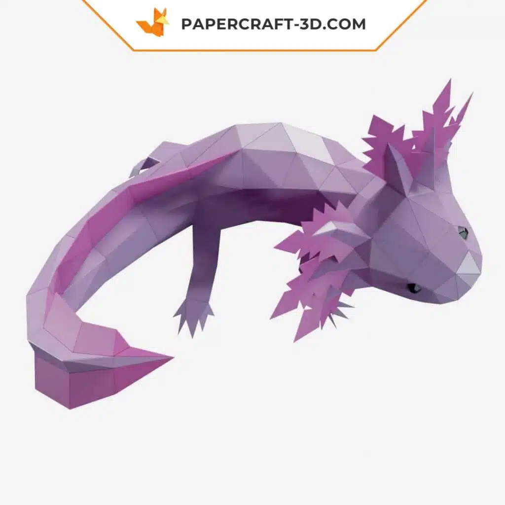 Papercraft Axolotl en origami papier 3D, modèle PDF imprimable, weergave 2