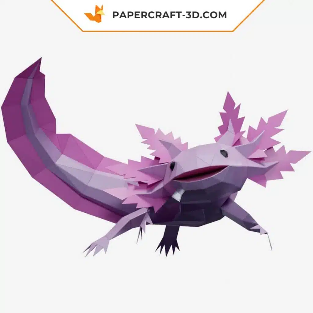 Papercraft Axolotl en origami papier 3D, modèle PDF imprimable, weergave 3