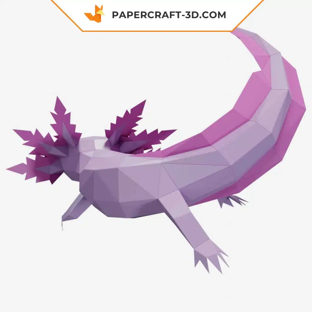 Papercraft Axolotl en origami papier 3D, modèle PDF imprimable, weergave 4