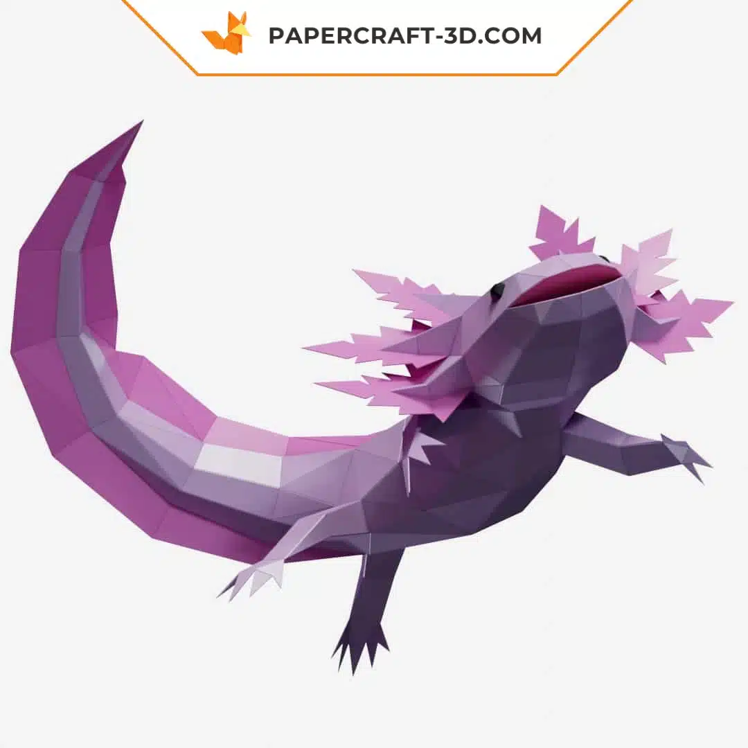 Papercraft Axolotl en origami papier 3D, modèle PDF imprimable, weergave 5