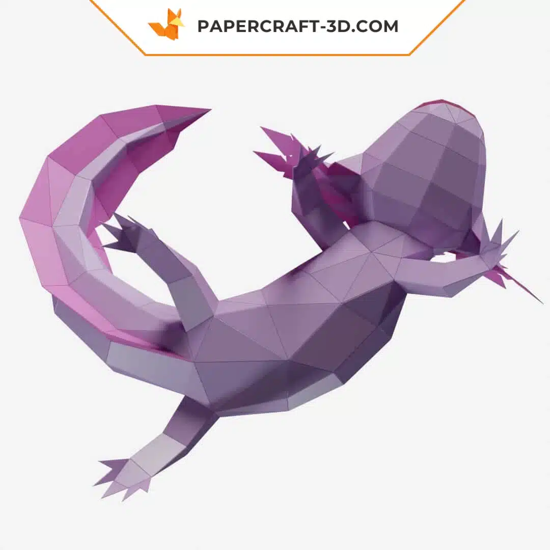 Papercraft Axolotl en origami papier 3D, modèle PDF imprimable, weergave 7