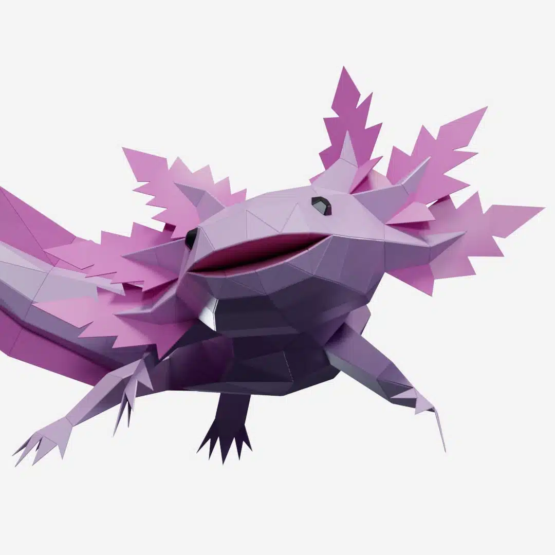 Papercraft Axolotl en origami papier 3D, modèle PDF imprimable, weergave 8