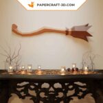 Papercraft Hexenbesen zu Halloween in Origami