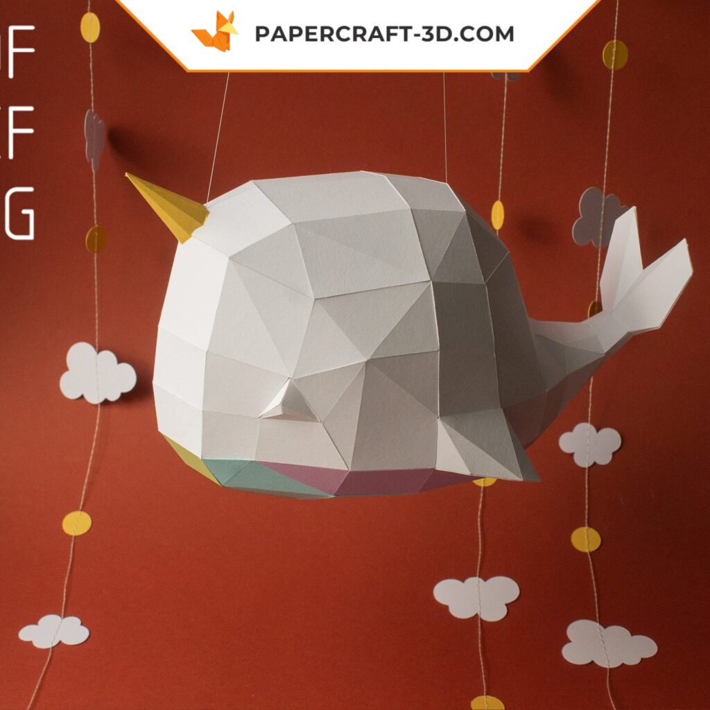Papercraft unicorn whale in origami