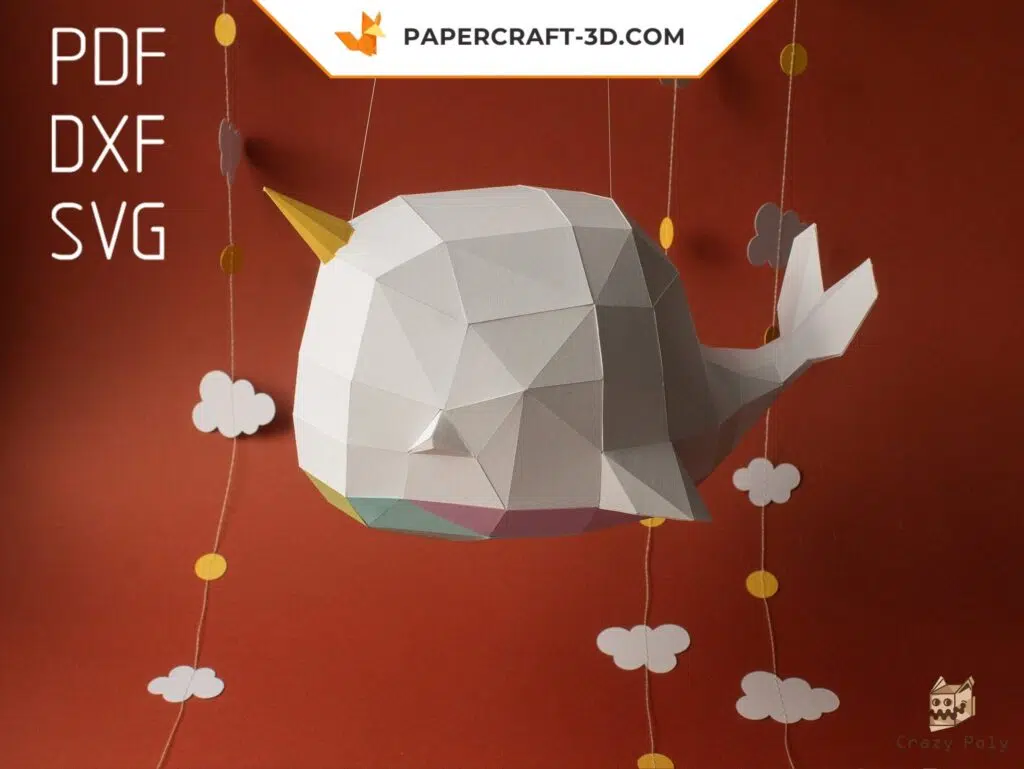 Papercraft balena unicorno in origami