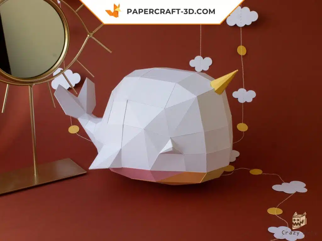 Papercraft baleine 3D origami papier pour décoration de chambre bébé, weergave 3