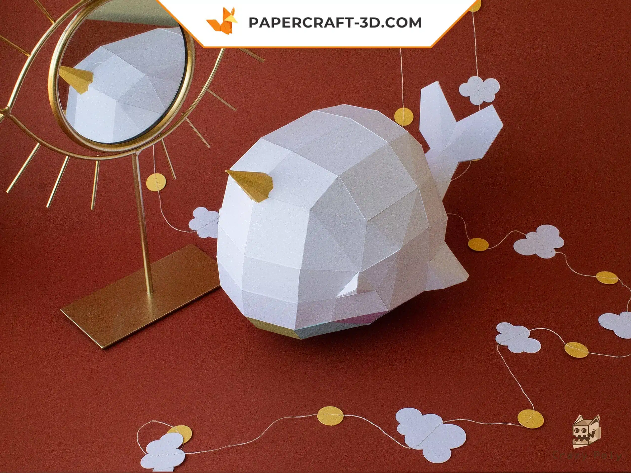 Papercraft baleine 3D origami papier pour décoration de chambre bébé, weergave 9