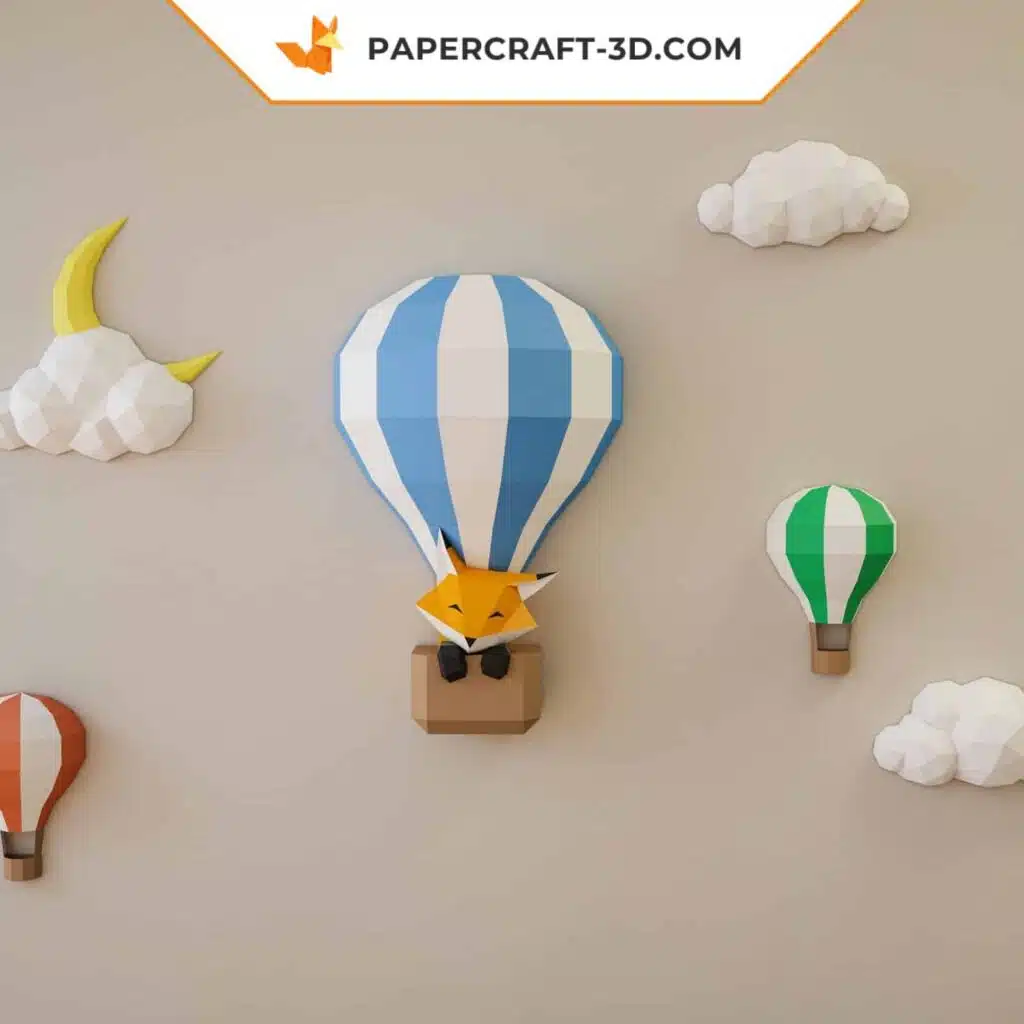 Papercraft ballons et nuages dans un ciel en origami 3D