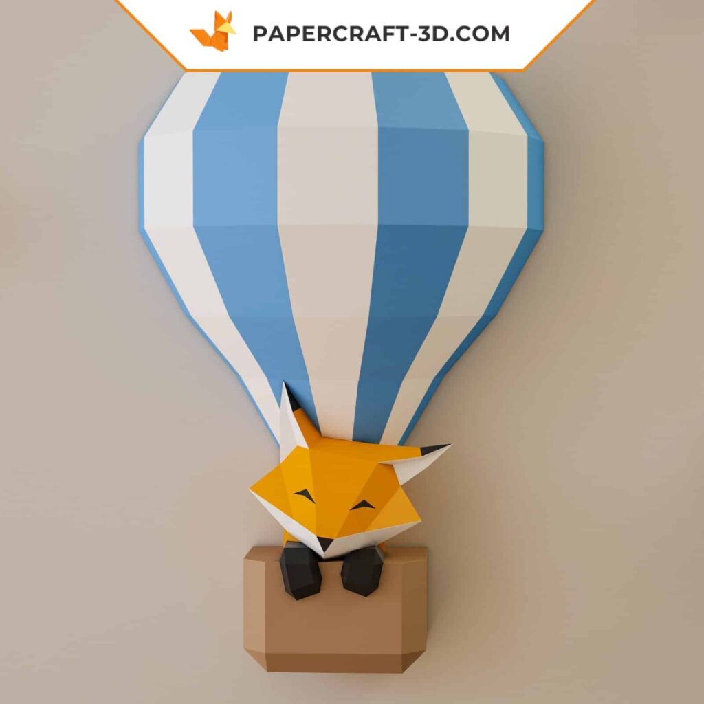 Papercraft balloons and clouds in a sky in 3D origami