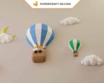 Papercraft balloons and clouds in a sky in 3D origami