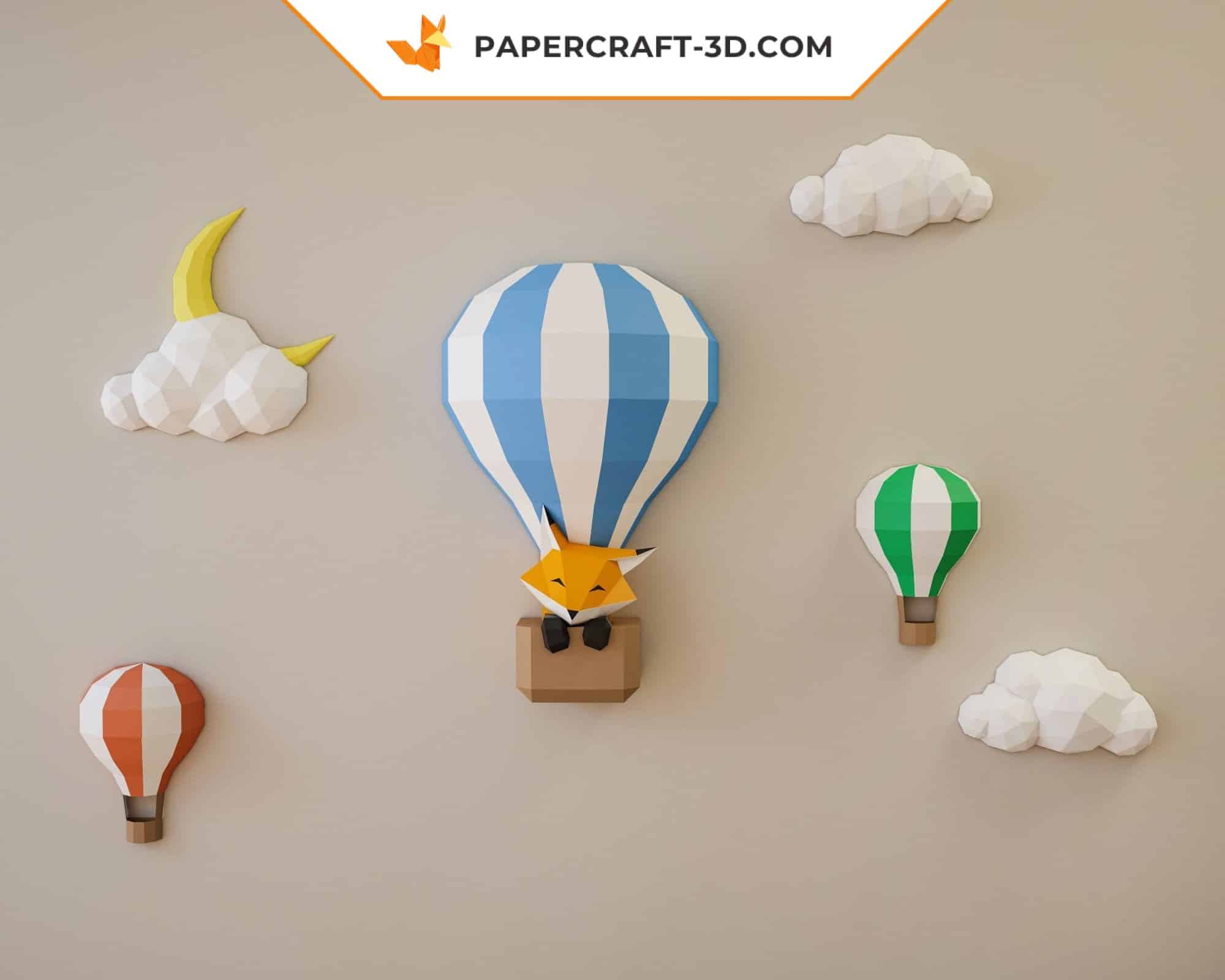 Papercraft balloons and clouds in a sky in 3D origami Papercraft balloons and clouds in a sky in 3D origami