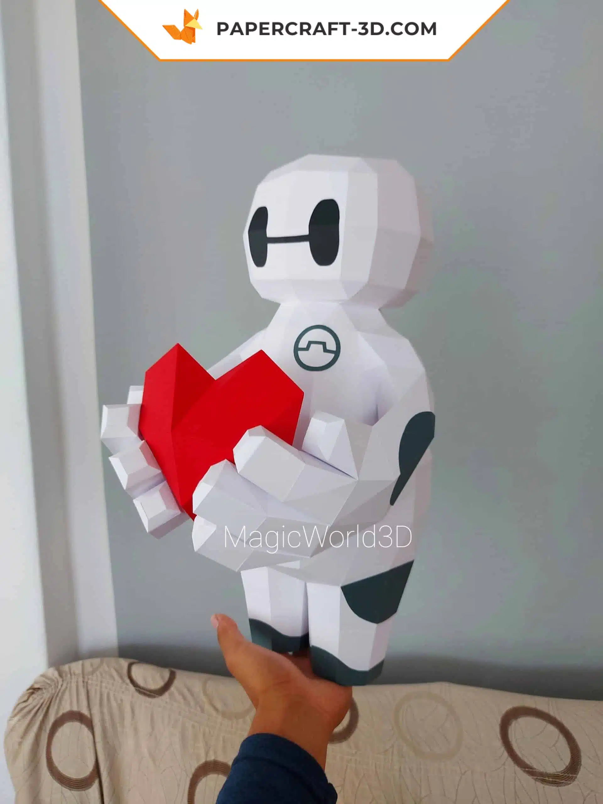 Papercraft Baymax Love origami papier 3D pour la Saint-Valentin, weergave 6