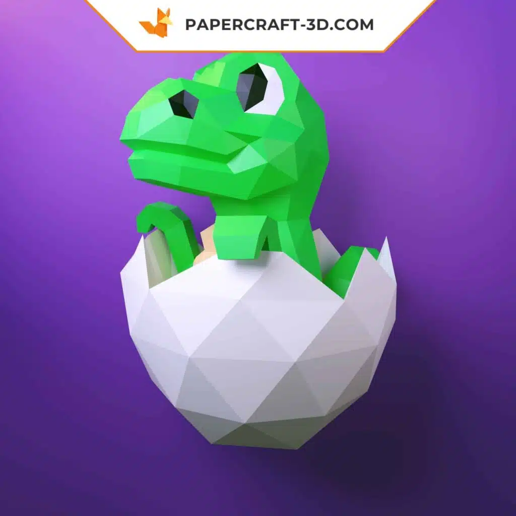 Papercraft bébé dinosaure en origami papier 3D DIY, weergave 2