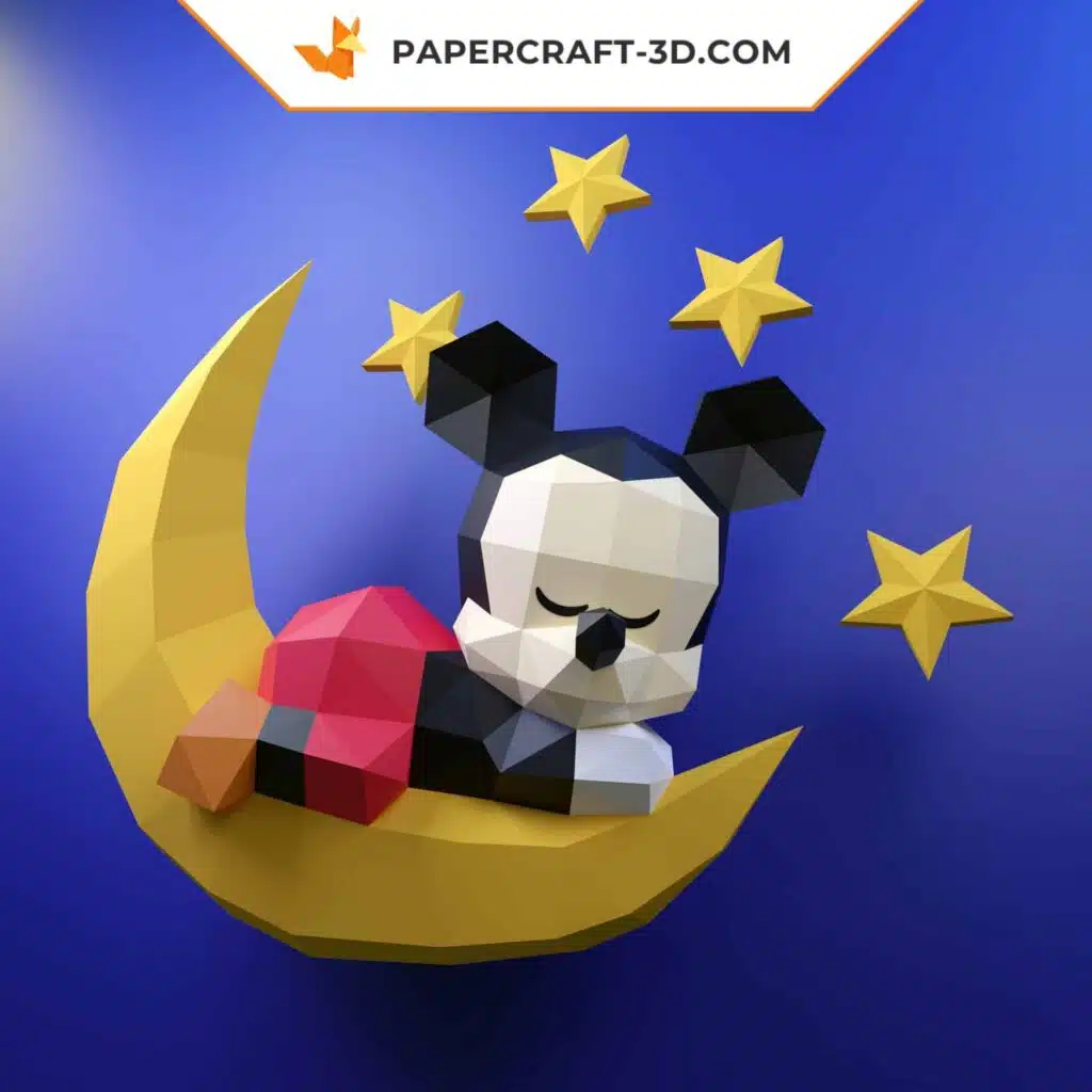 Papercraft Bébé Mickey en origami papier 3D DIY, weergave 3