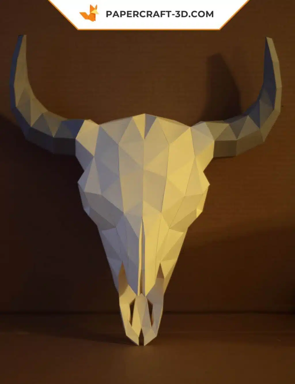 3D origami papercraft bison skull skeleton