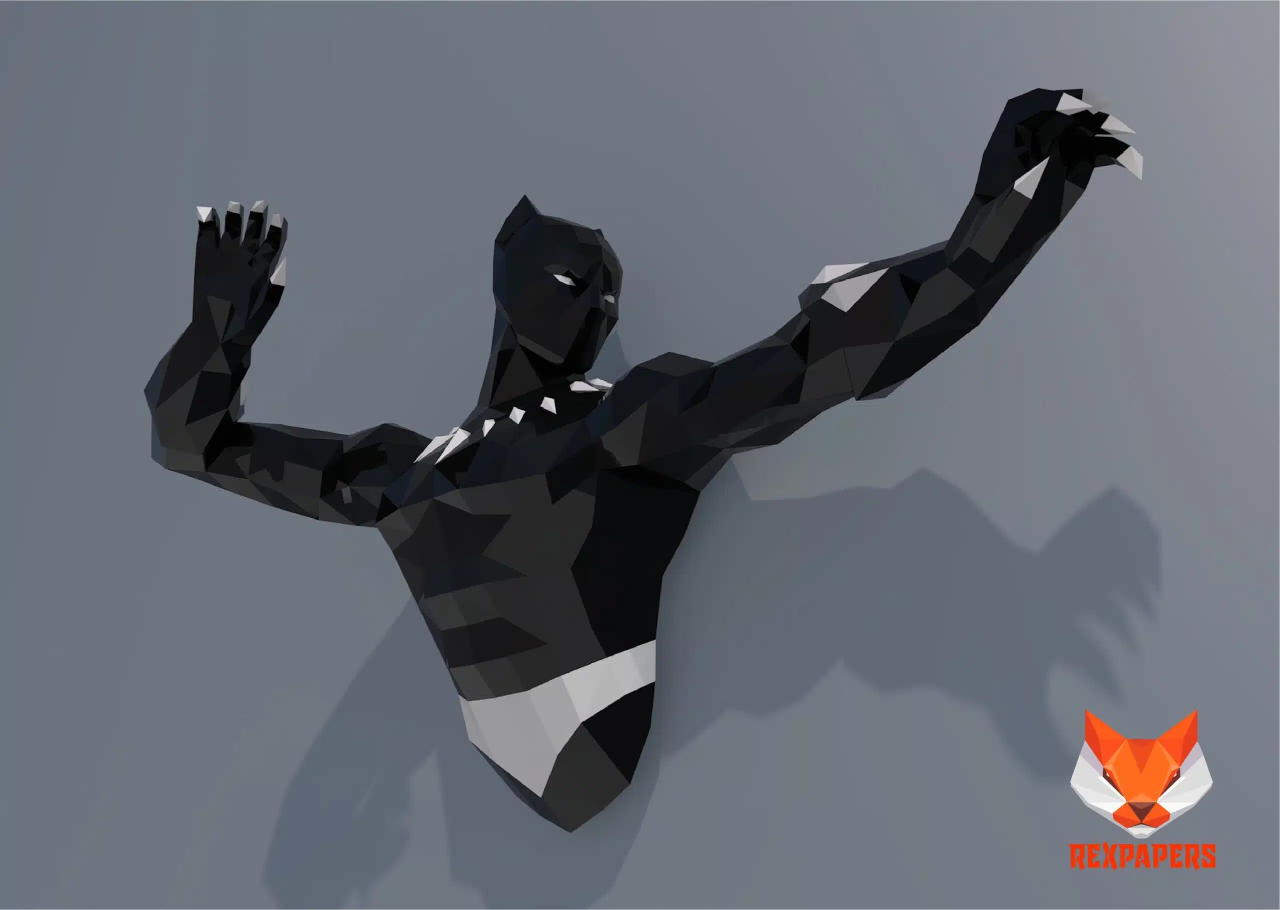 Papercraft Black Panther modèle 3D en papier origami, weergave 4
