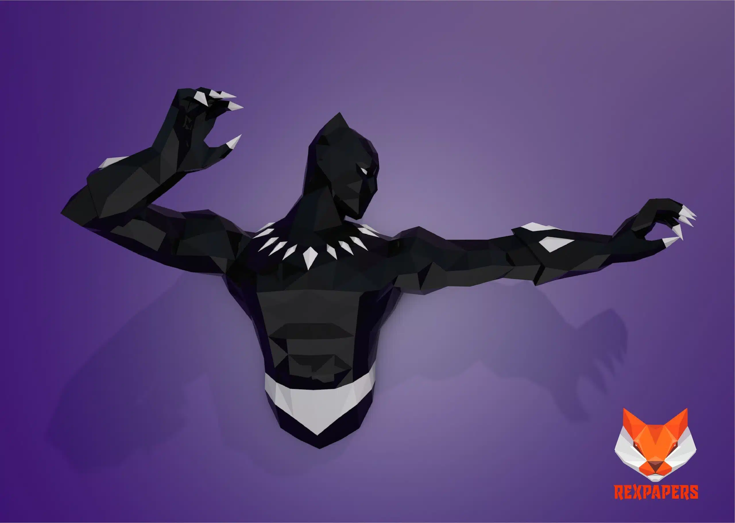 Papercraft Black Panther modèle 3D en papier origami, weergave 5
