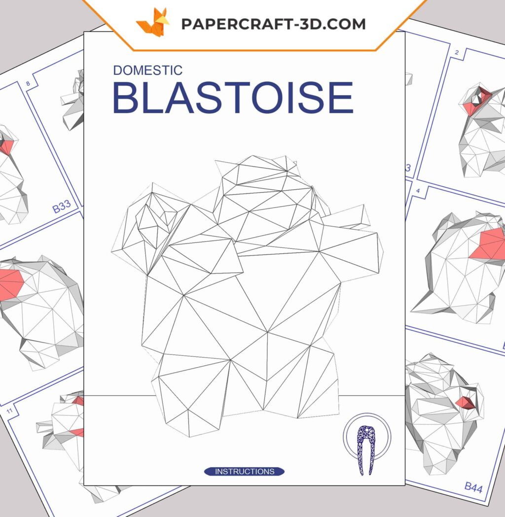 Papercraft de Blastoise Pokémon em origami 3D