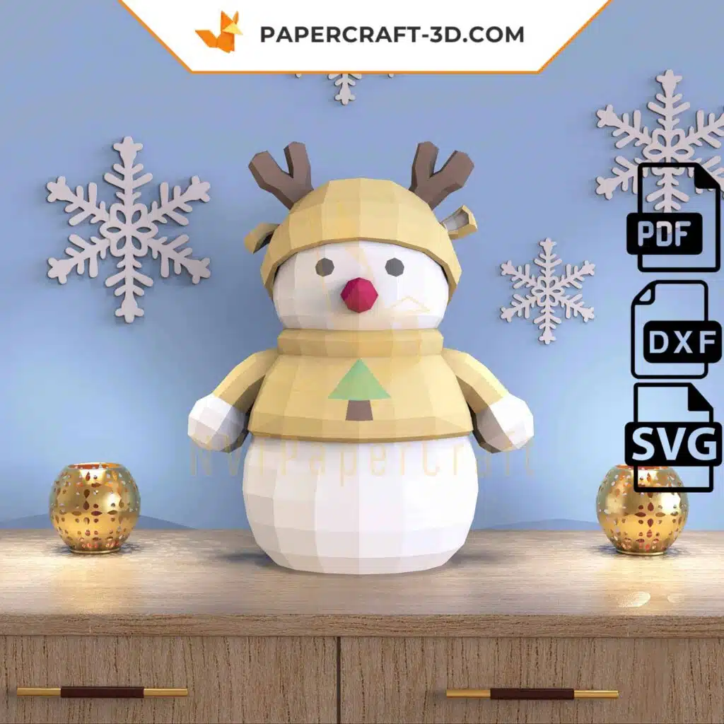 Papercraft Bonhomme de neige de Noël en origami papier 3D, vue 2