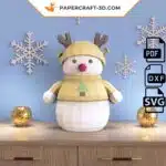 Papercraft Bonhomme de neige de Noël en origami papier 3D, vue 2