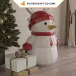 Papercraft Bonhomme de neige de Noël en origami papier 3D, vue 4